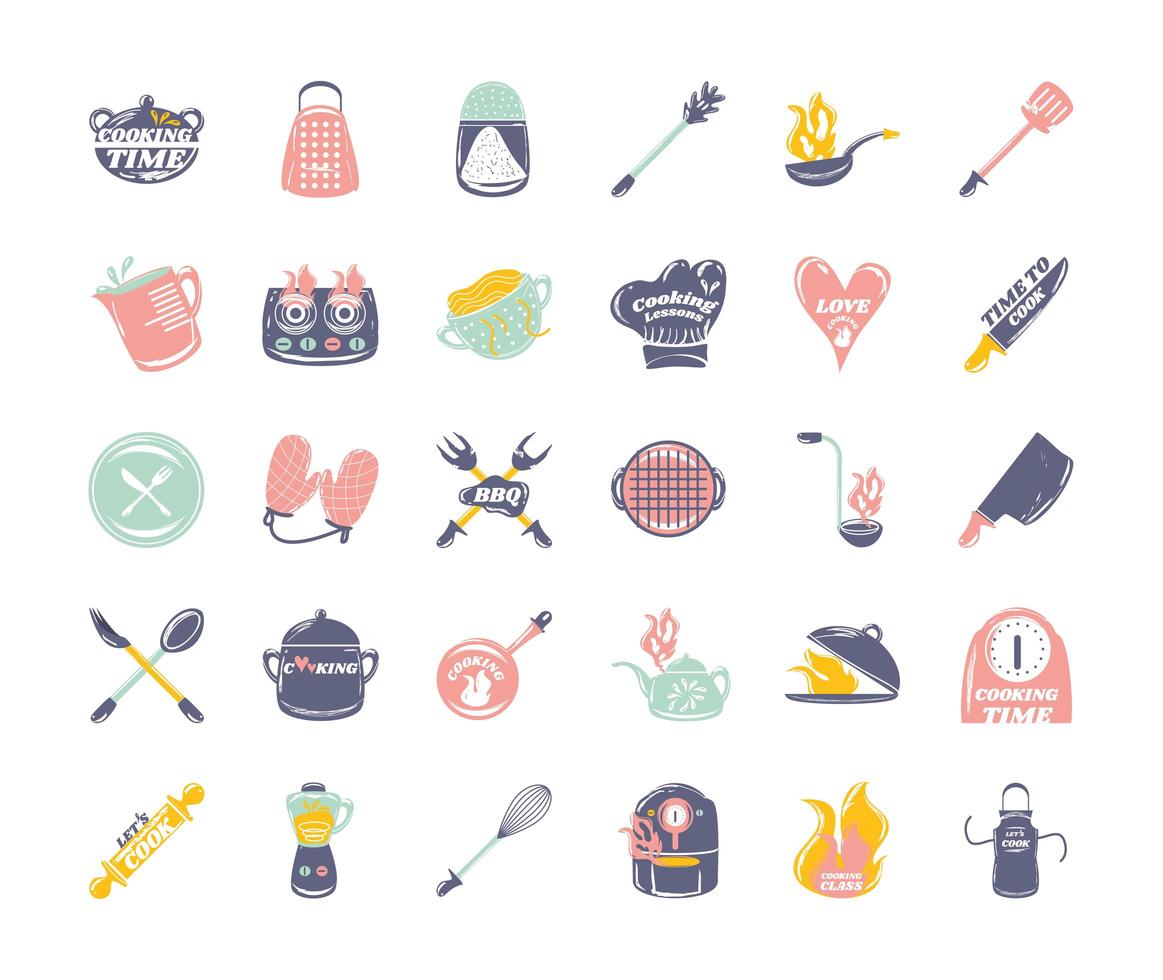 set for cooking utensils cutlery restaurant sketch icons vector