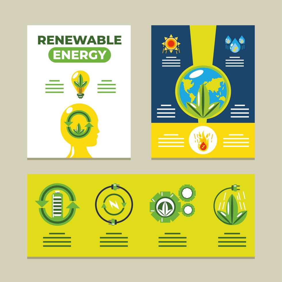 Ecología de infografía de energías renovables, desarrollo sostenible. vector