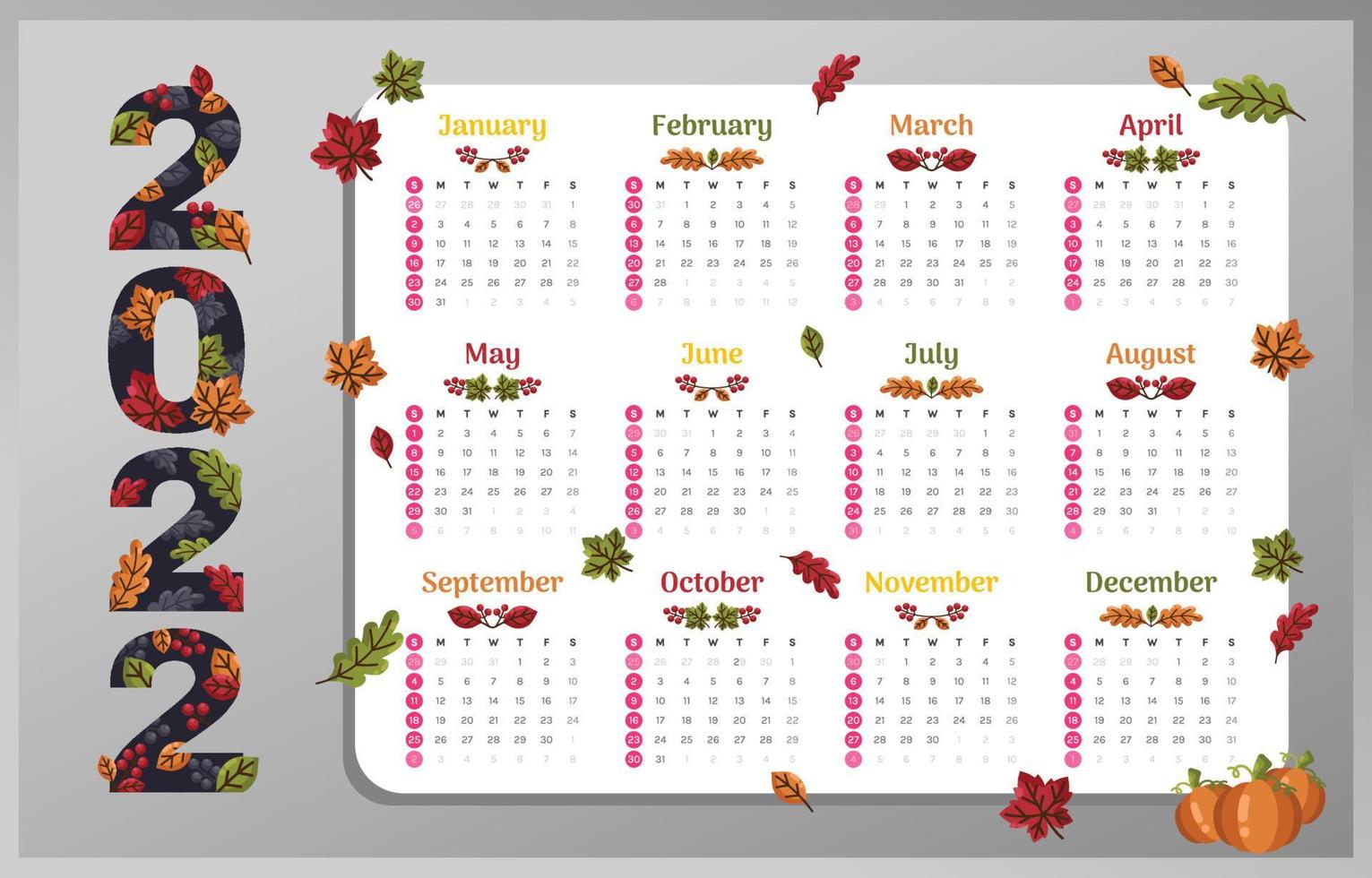 plantilla de calendario de otoño vector