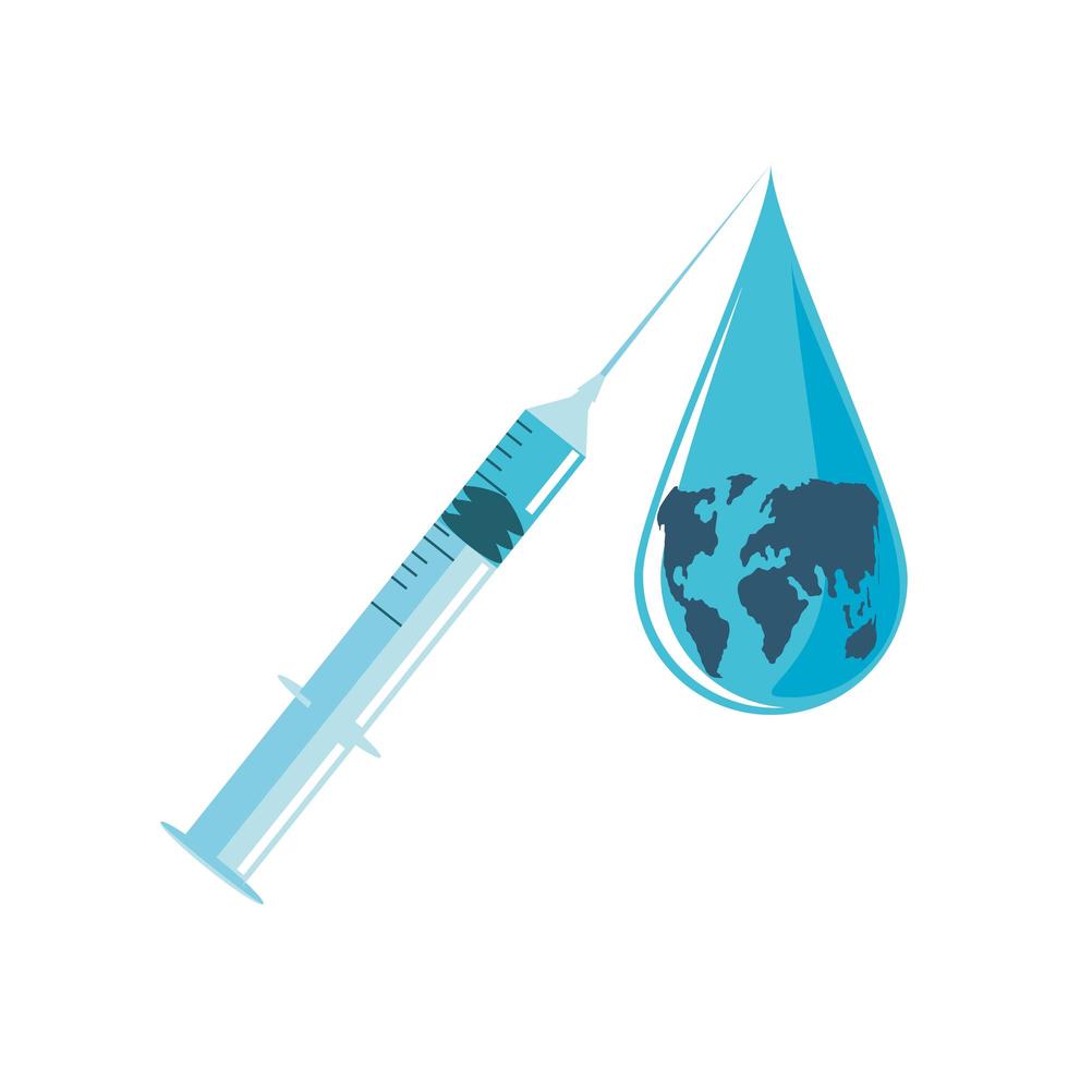 vacuna mundial, jeringa planeta protección contra caídas contra covid 19 vector