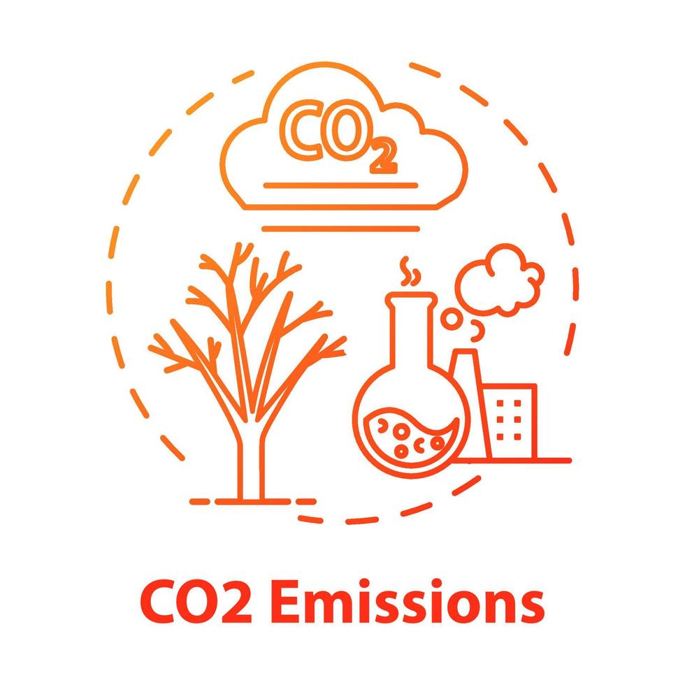 icono del concepto de emisión de co2. Instalaciones y producción en fábrica. contaminación química. instalación y fábrica. Ilustración de línea fina de idea de consumo excesivo. Vector contorno aislado dibujo a color rgb