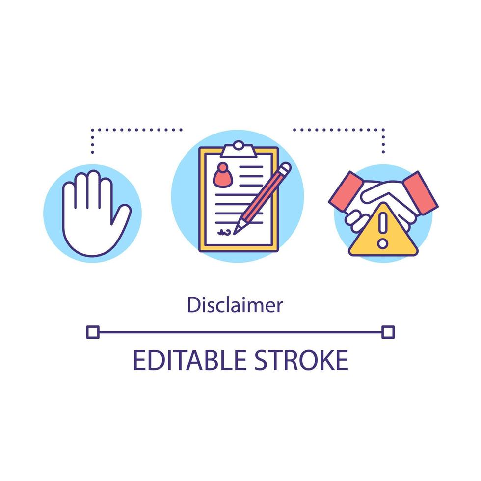 Disclaimer concept icon. Dangerous collaboration. Participation in dubious enterprise. Resignation letter idea thin line illustration. Vector isolated outline drawing. Editable stroke