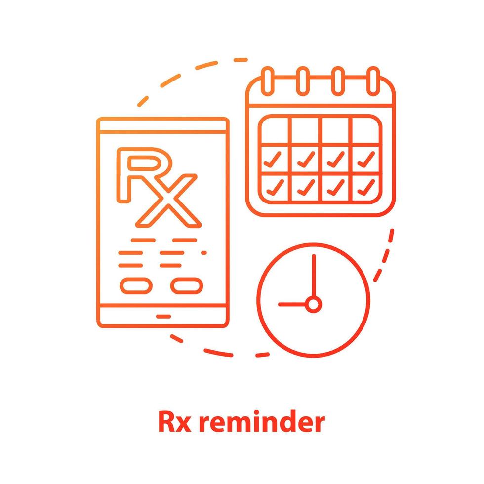 Pharmacy concept icon. Rx medication intake reminder idea thin line illustration. Prescription drugs scheduled alarm. Smartphone medicine tracker. Vector isolated outline drawing