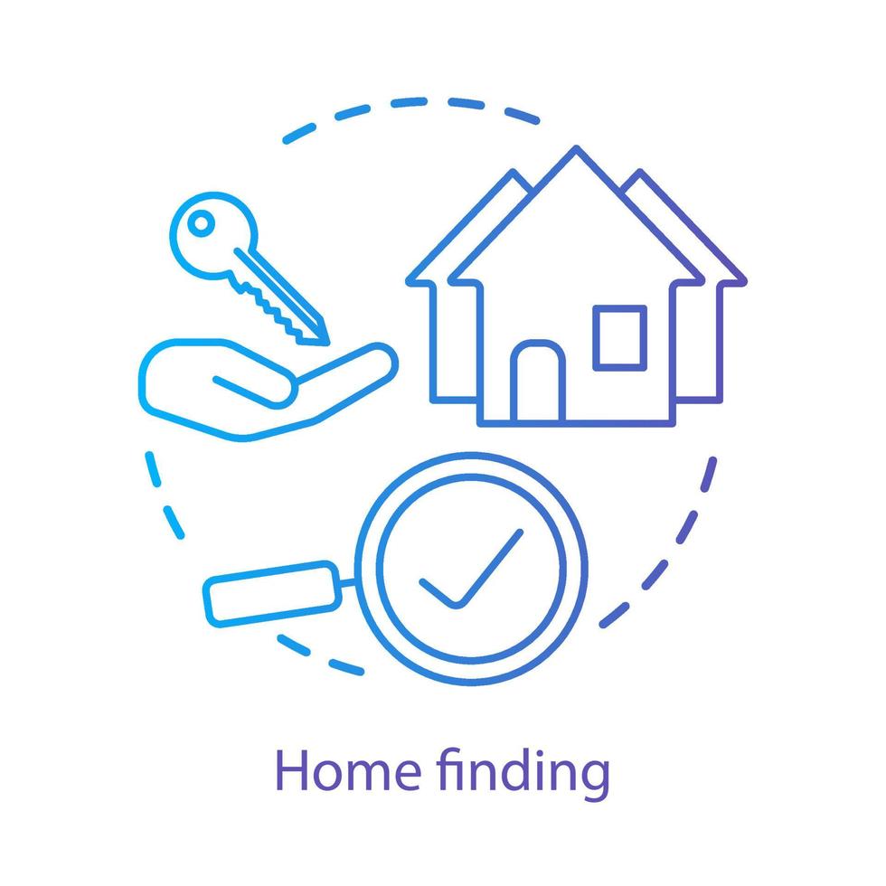 Property purchase finding concept icon. Relocating services, new dwelling place choice idea thin line illustration. Finding house, renting apartment. Vector isolated outline drawing. Editable stroke