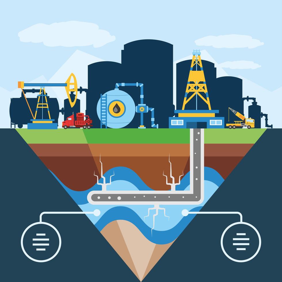 fracking schematic diagram of hydraulic well for oil reservoir vector