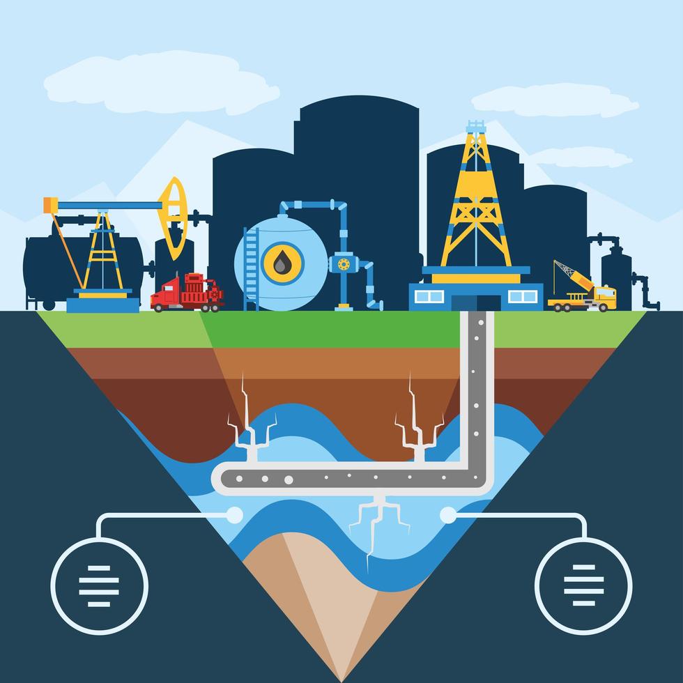 diagrama esquemático de fracking de pozo hidráulico para depósito de petróleo vector