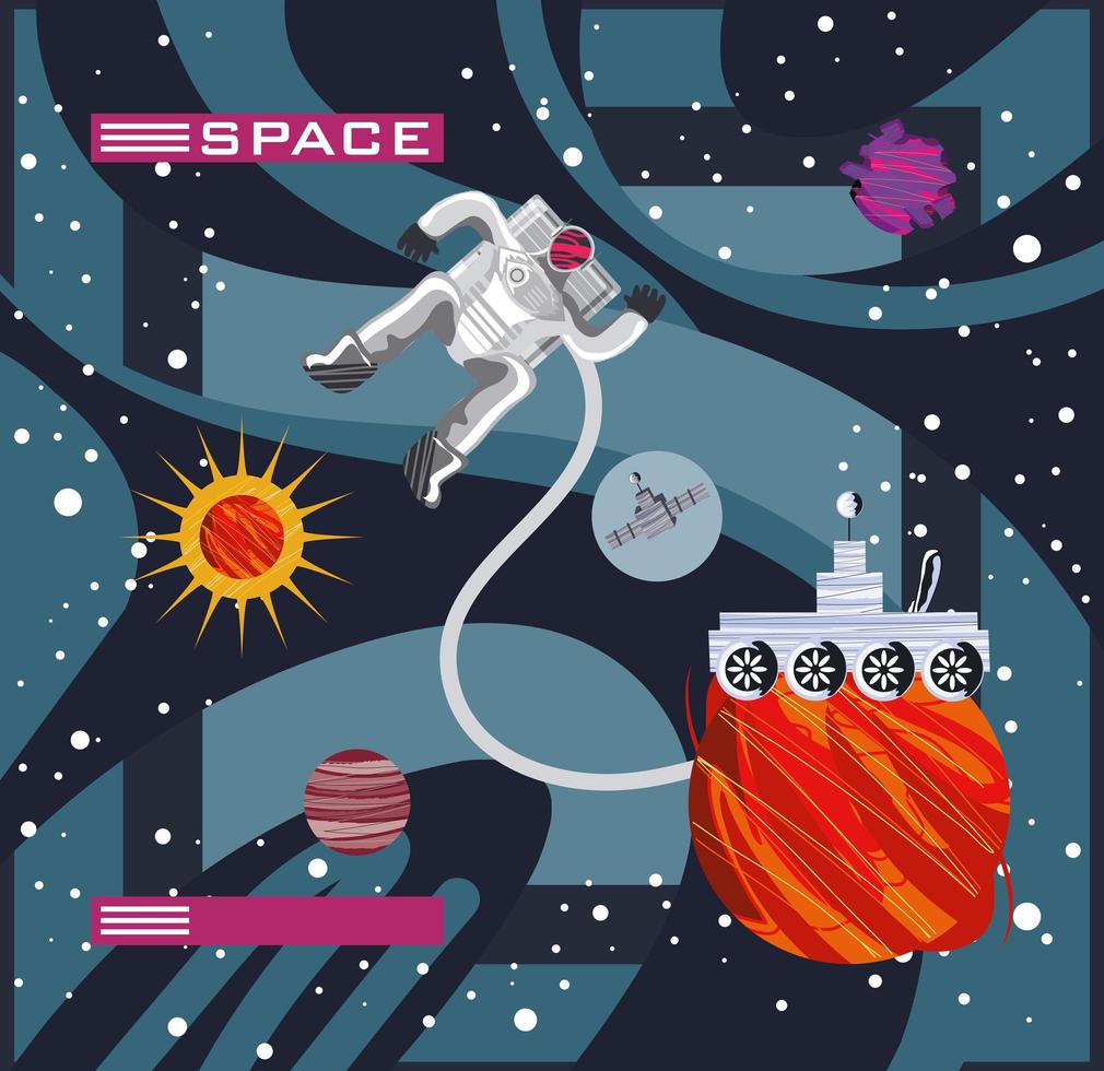space astronaut rover planet exploration discovery abstract style vector