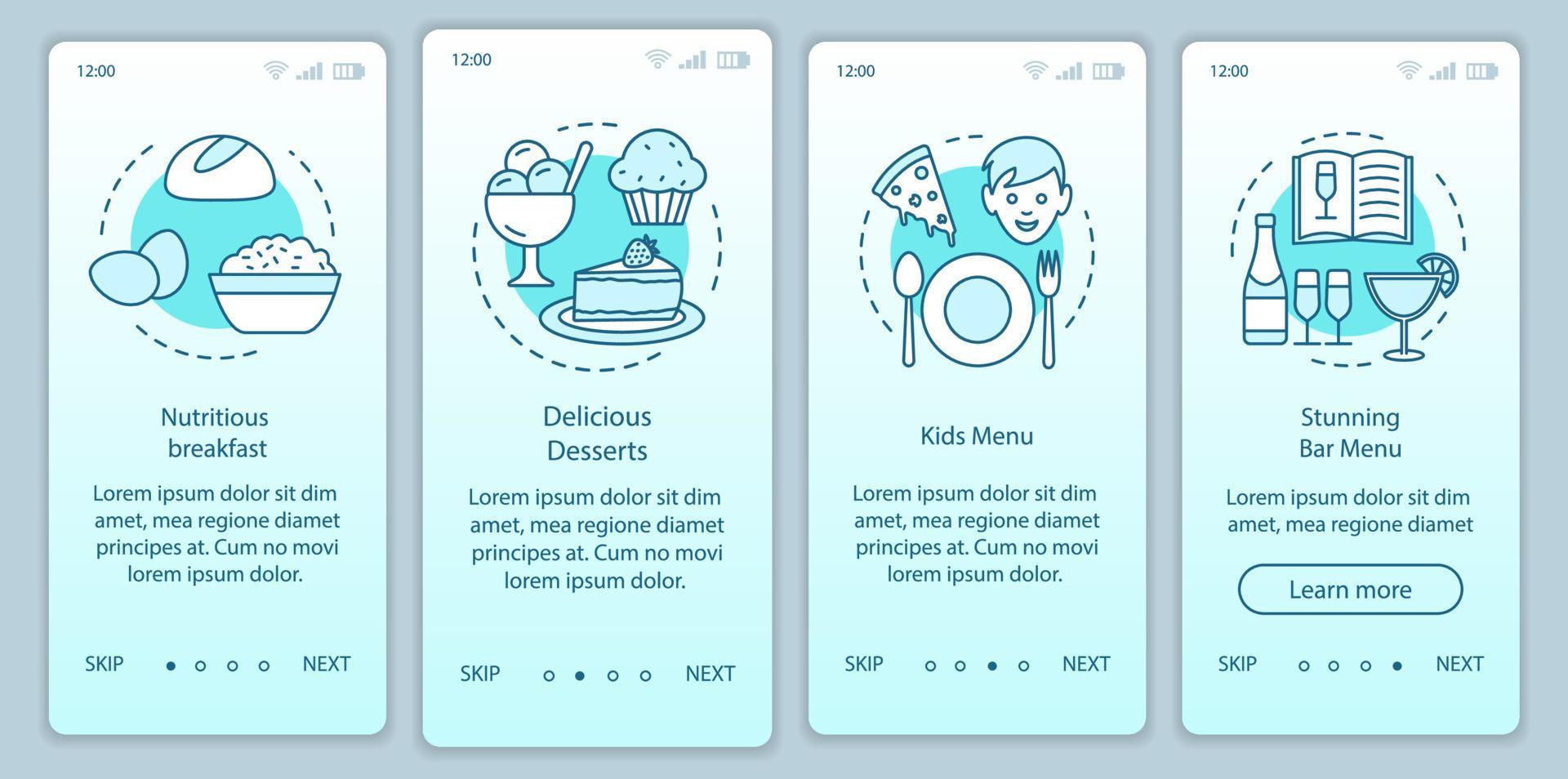 Food service onboarding mobile app page screen vector template