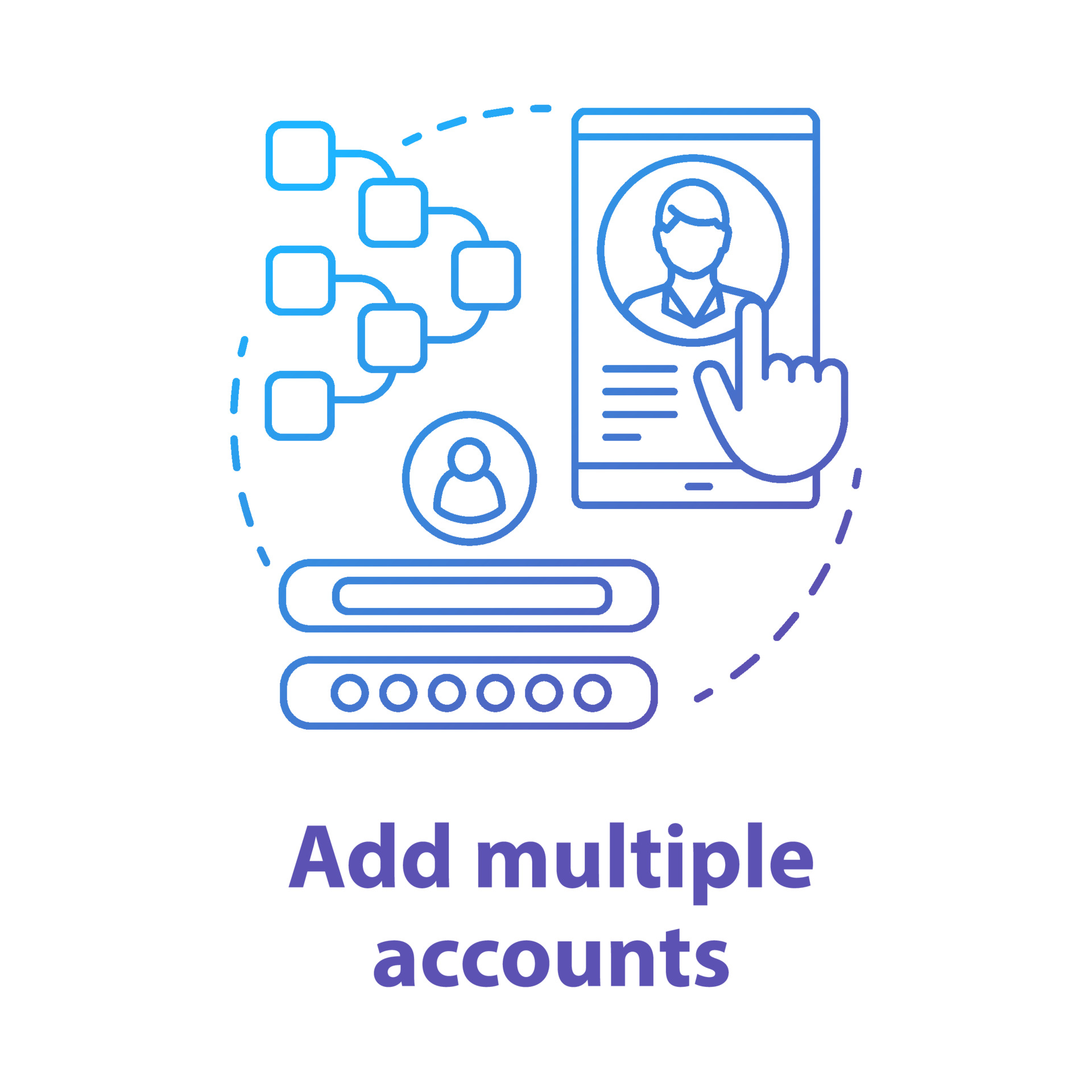 Add multiple accounts blue concept icon. Create new user profile idea