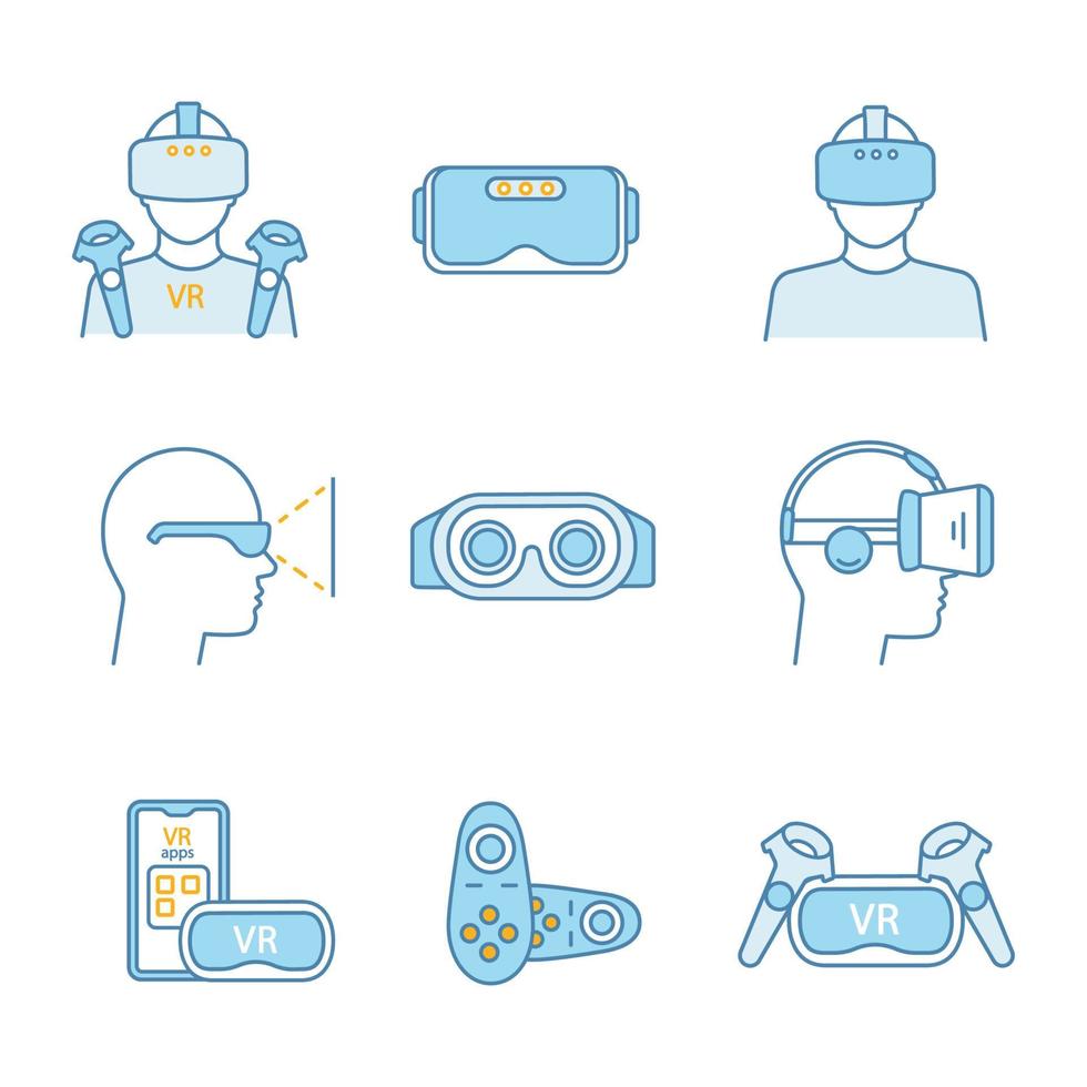 Virtual reality color icons set vector