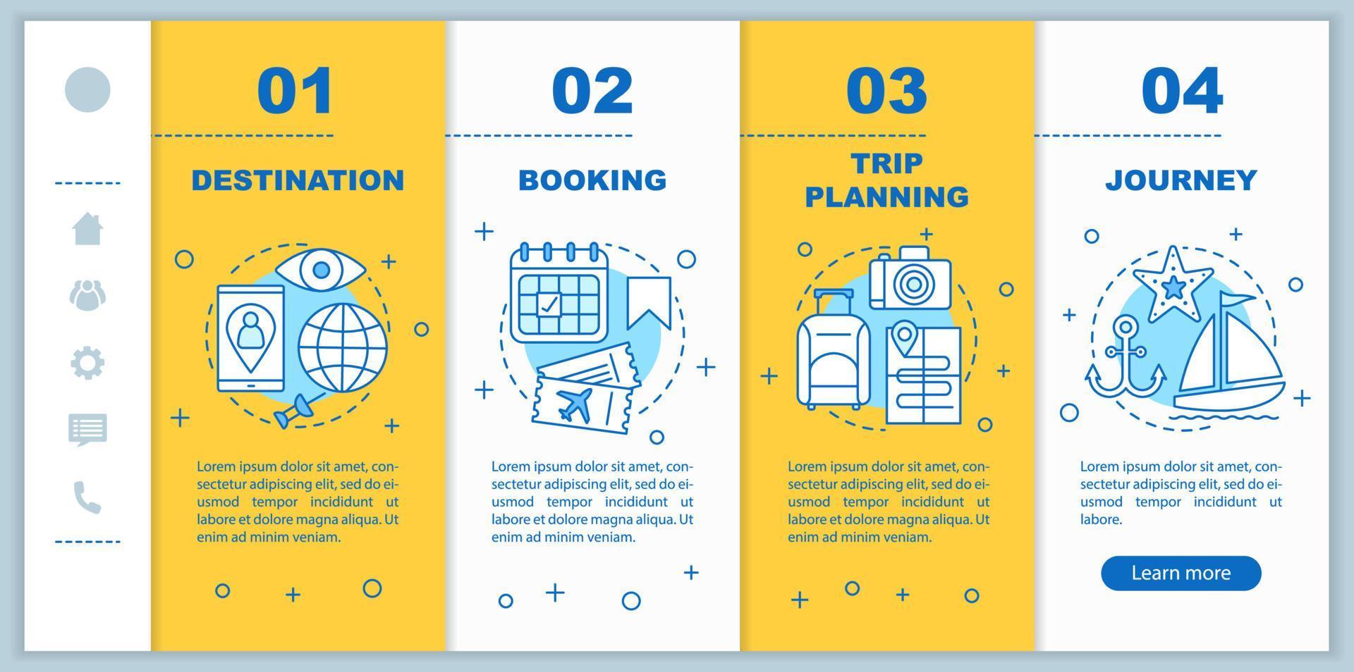 Journey organization onboarding mobile web pages vector template