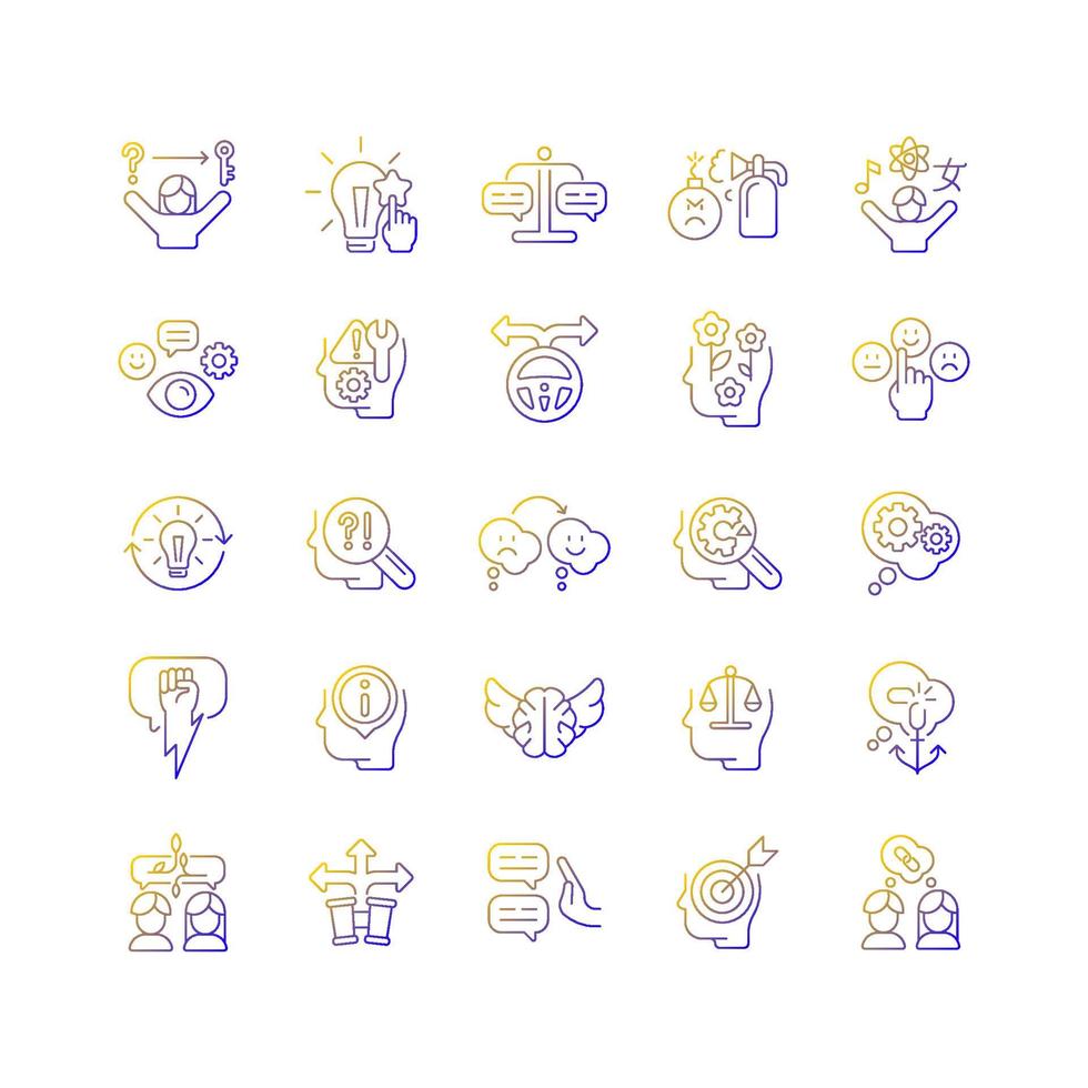 Critical thinking gradient linear vector icons set