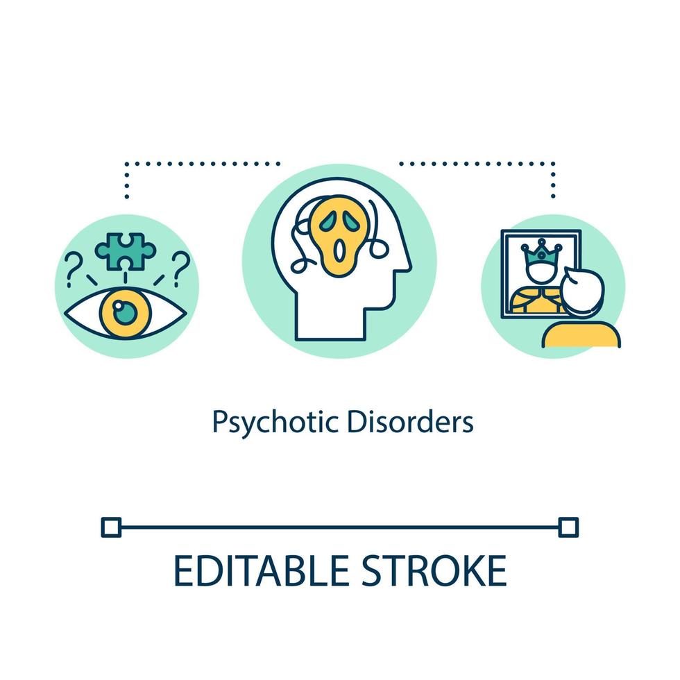 Psychotic disorders concept icon. Mental illness idea thin line illustration. Psychological problems. Panic attack. Psychosis. Vector isolated outline RGB color drawing. Editable stroke