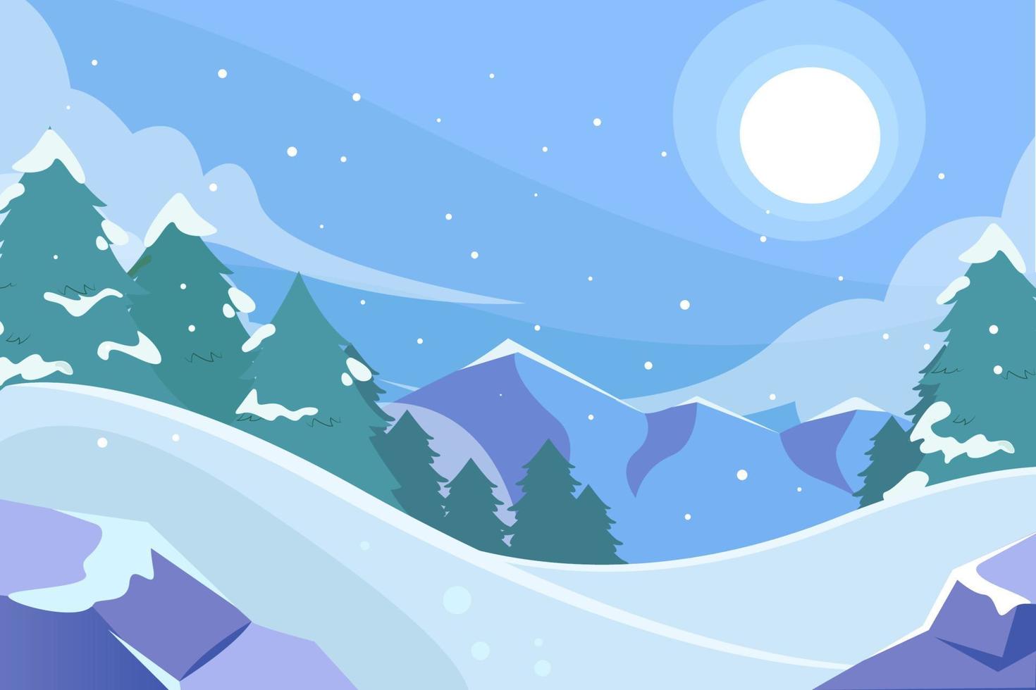 fondo de paisaje de invierno nevado vector