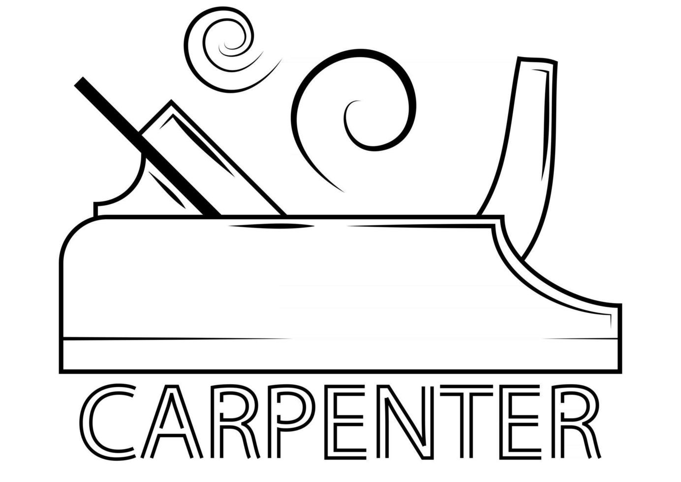 Hand instrument for wood working. Planer with shavings. Carpenter design element in outline style for a logo, label, badge, T-shirts. Carpentry planer vector