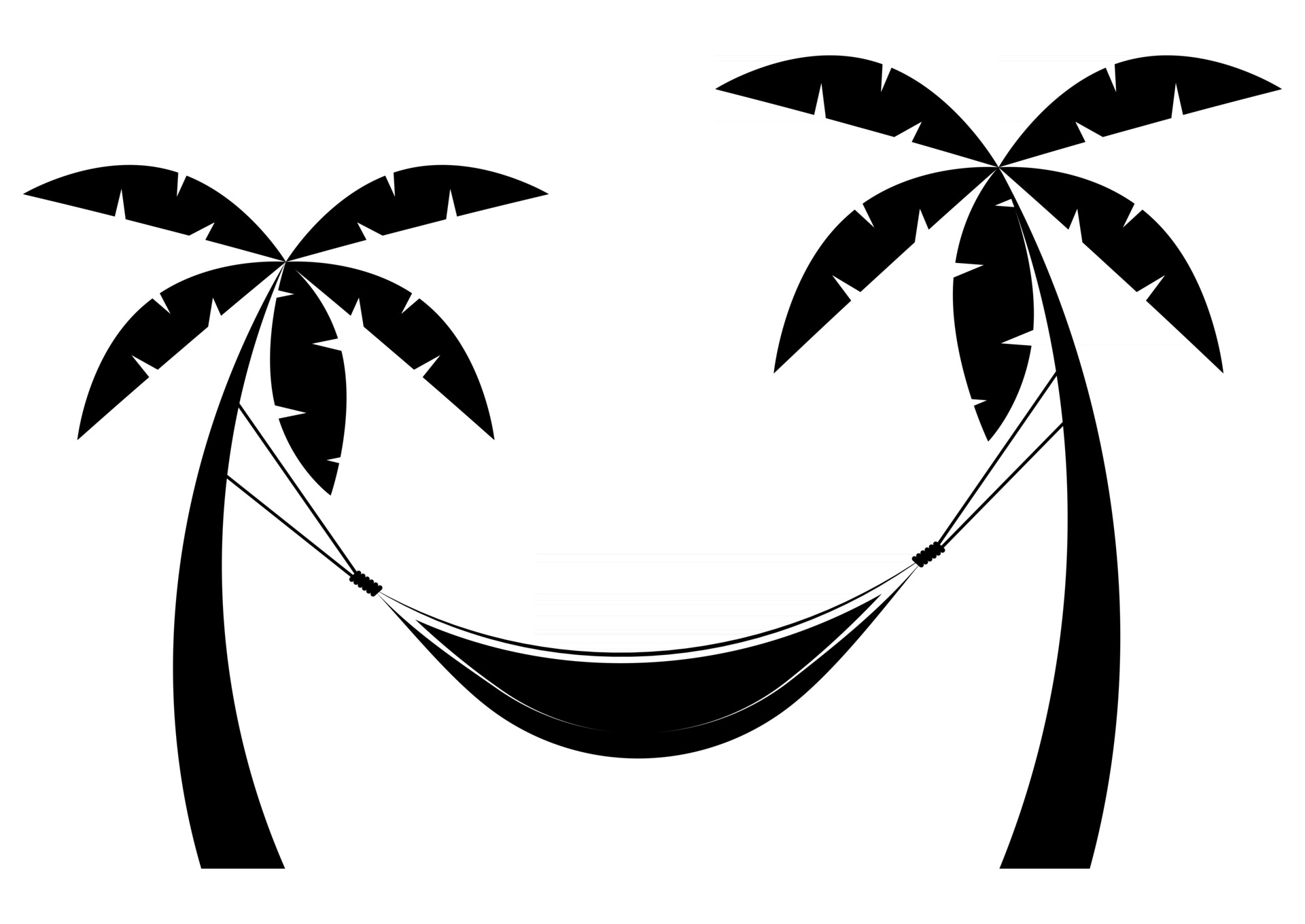 Hammock icon in glyph stale. Hammock between palm trees in black