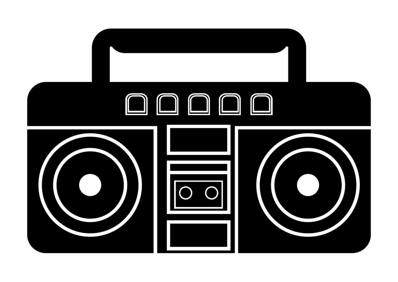 Boombox icon. Vector illustration of boombox in glyph style, solated on white background. Retro portable stereo radio cassette recorde