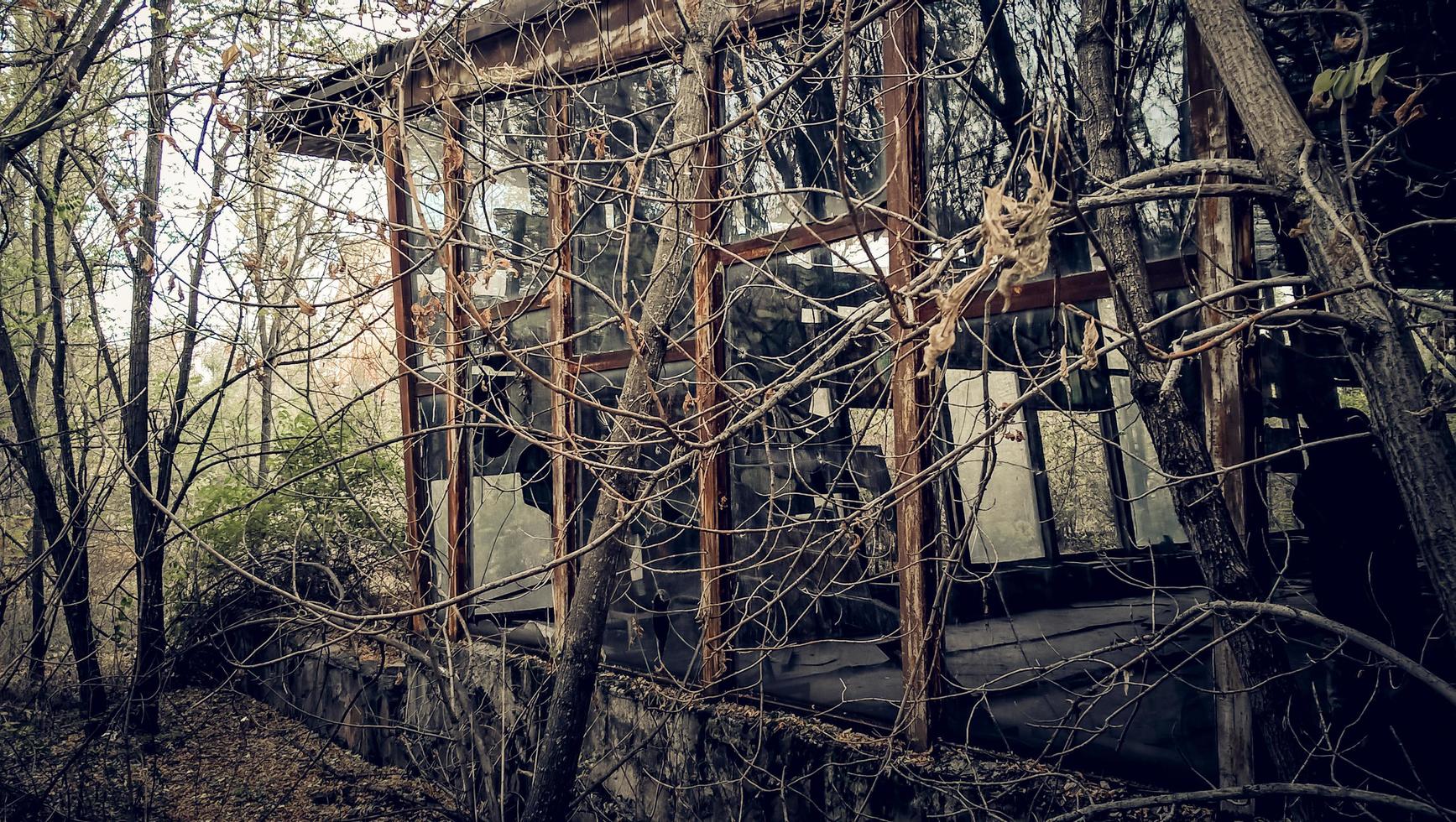 Pripyat, Ukraine, 2021 - Destroyed old building in Chernobyl photo
