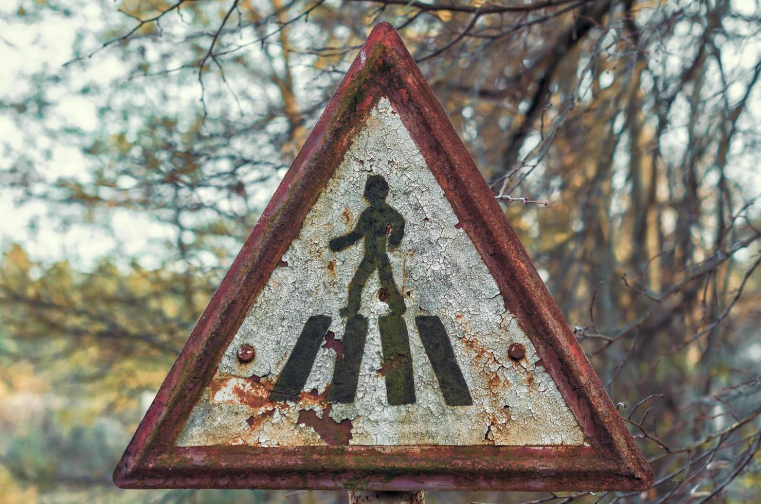 Pripyat, Ukraine, 2021 - Old road sign in Chernobyl photo
