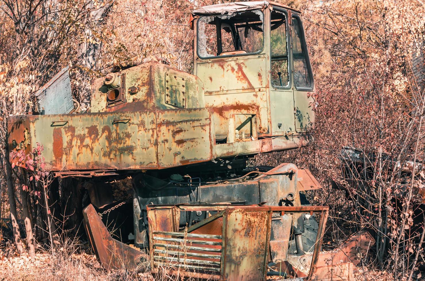 Pripyat, Ukraine, 2021 - Abandoned equipment in the Chernobyl forest photo