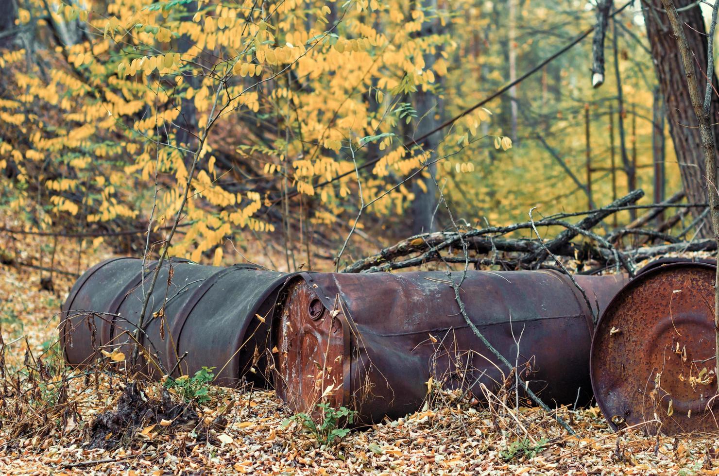 Pripyat, Ukraine, 2021 - Chemical barrels in Chernobyl photo