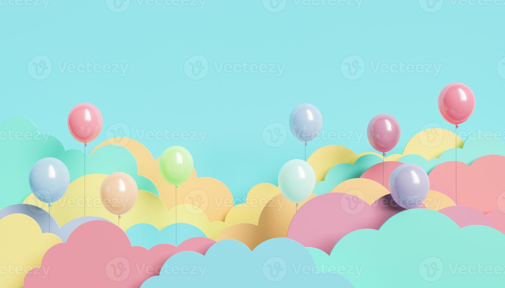 childish background of colorful clouds with balloons photo