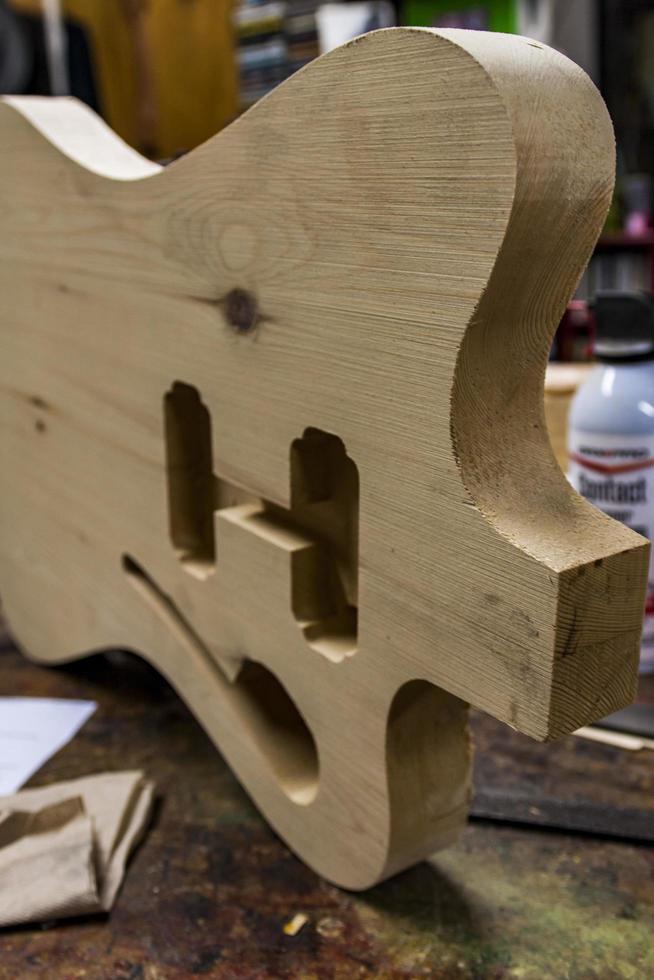 NEW YORK, USA, AUGUST 16, 2016 - Detail from Carmine Street Guitars workshop in New York. In the store are handmade vintage style custom  guitars by luthier Rick Kelly. photo