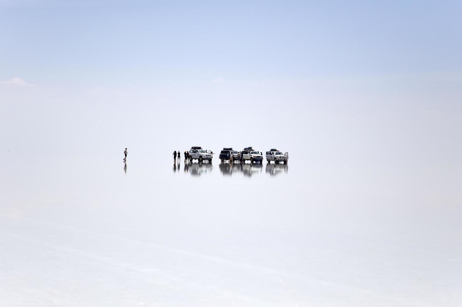 SALAR DE UYUNI, BOLIVIA, JANUARY 13, 2018 - Expedition at Salar de uyuni in Bolivia. It is the worlds largest salt flat. photo