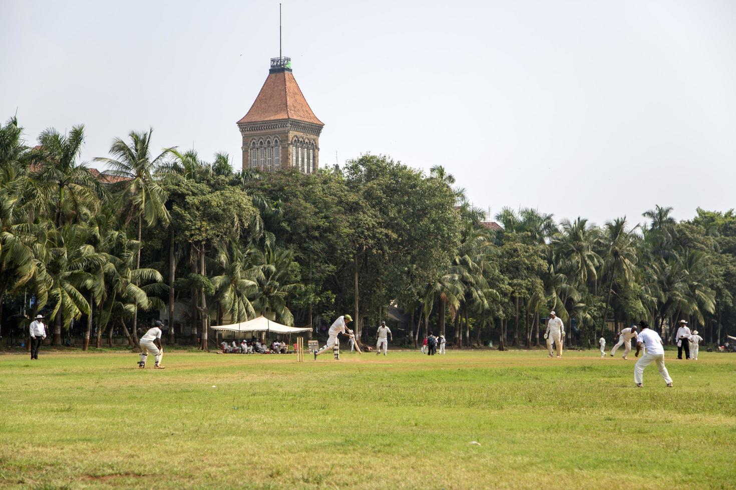 Mumbai, India, 10 de octubre de 2015 - Gente jugando al cricket en el Central Park de Mumbai, India. el cricket es el deporte más popular en la india foto