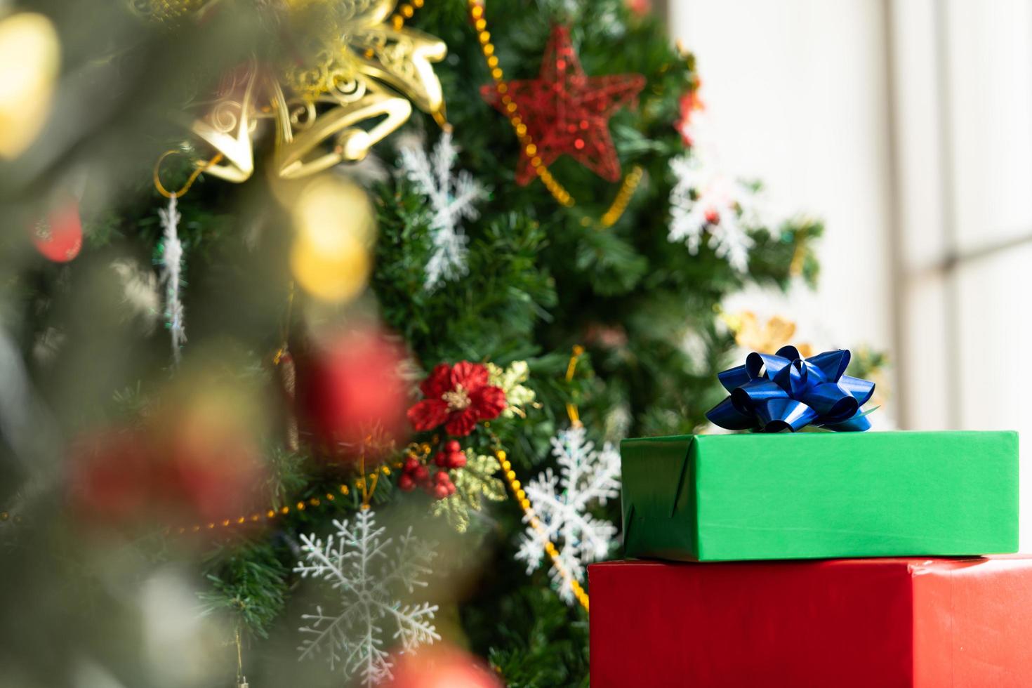 Christmas tree decorated in the living room photo