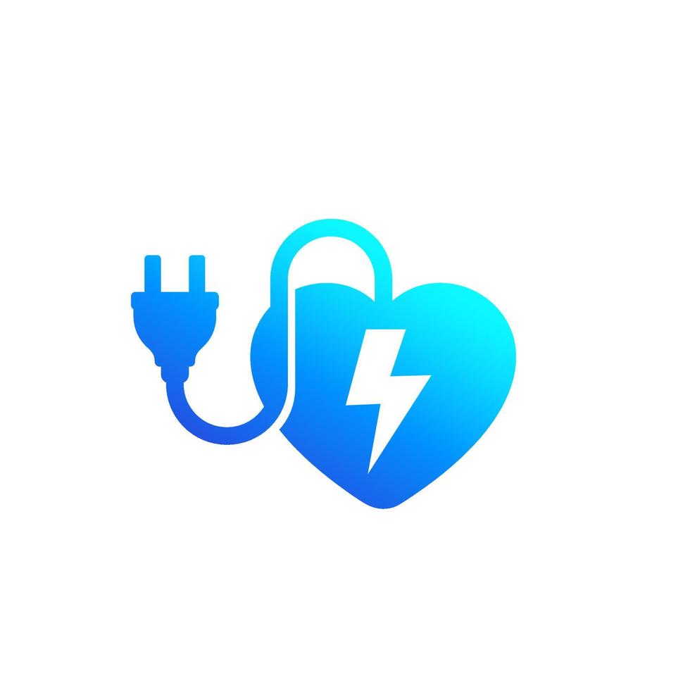 heart with electric plug icon, vector logo