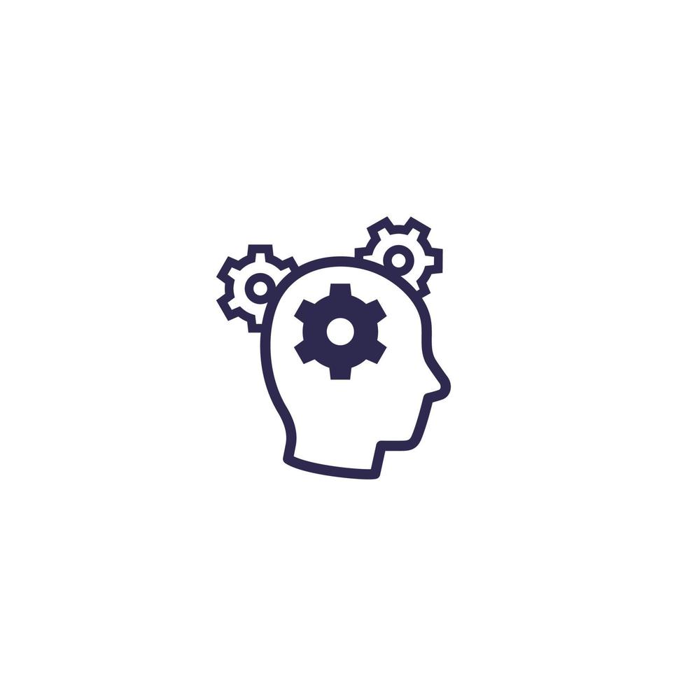 thinking, gears in head icon vector