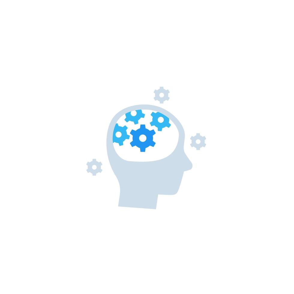 thinking icon, gears in head vector