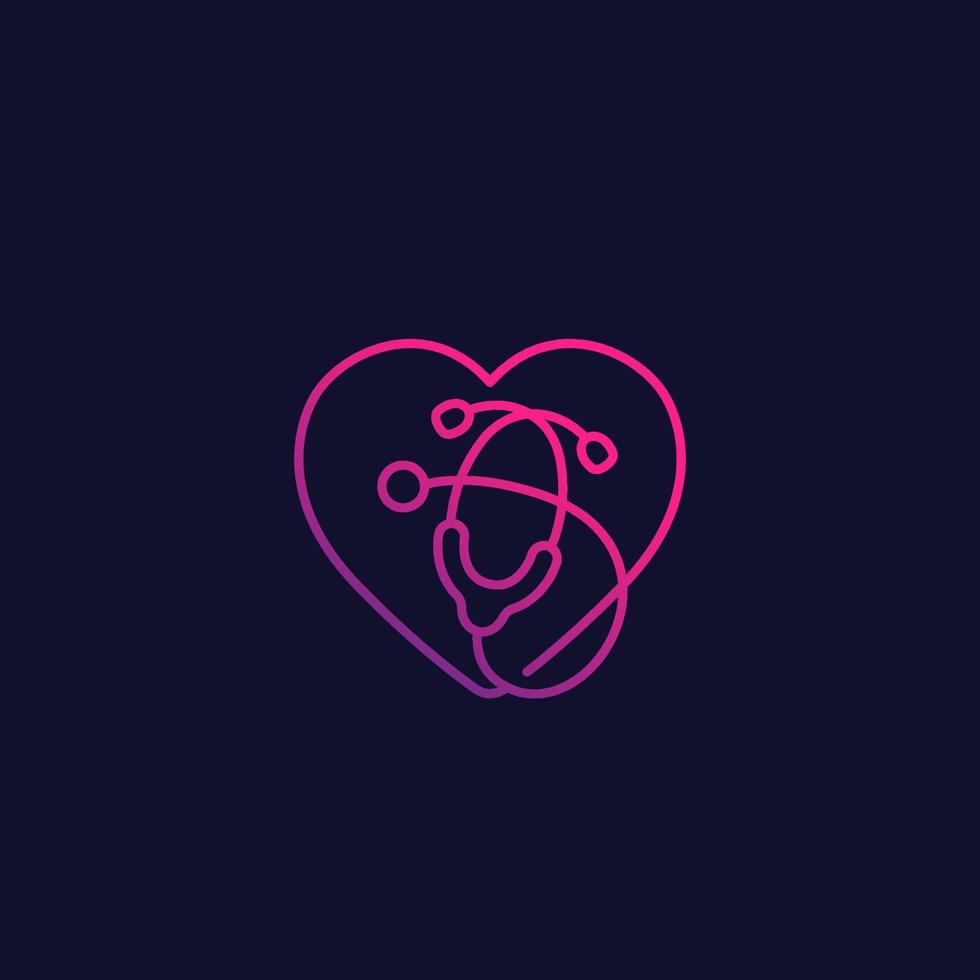 Heart with stethoscope vector line icon