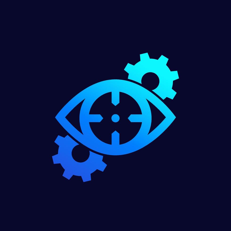 Machine vision icon with gears, vector