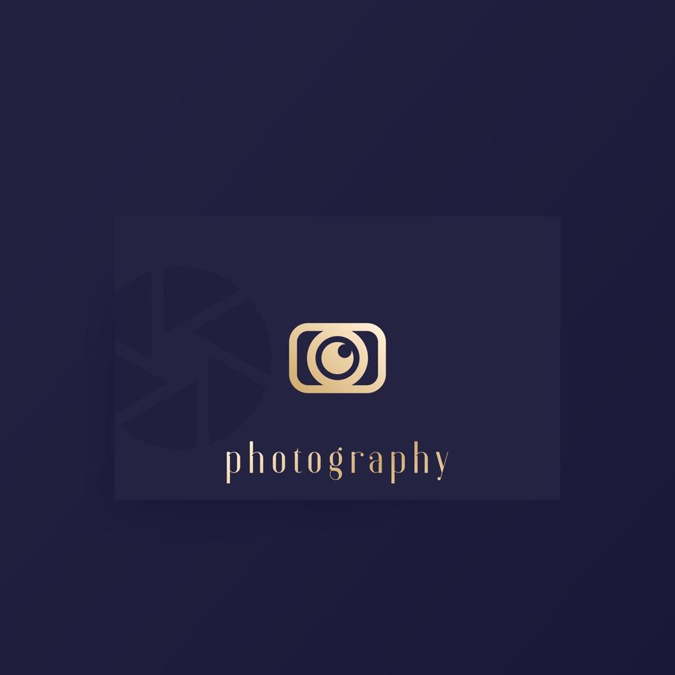 photography logo with camera, minimal design, gold on dark vector
