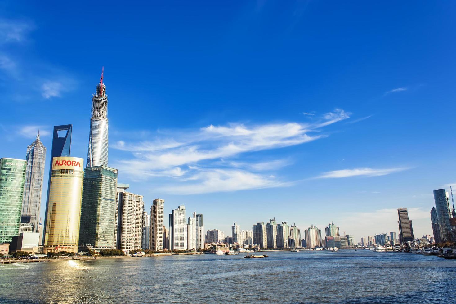 SHANGHAI, CHINA, JANUARY 24, 2014 - View at skyscrapers in Lujiazui district in Shanghai. Currently, there are more than 30 buildings over 25 stories high with commerce as their leading function. photo