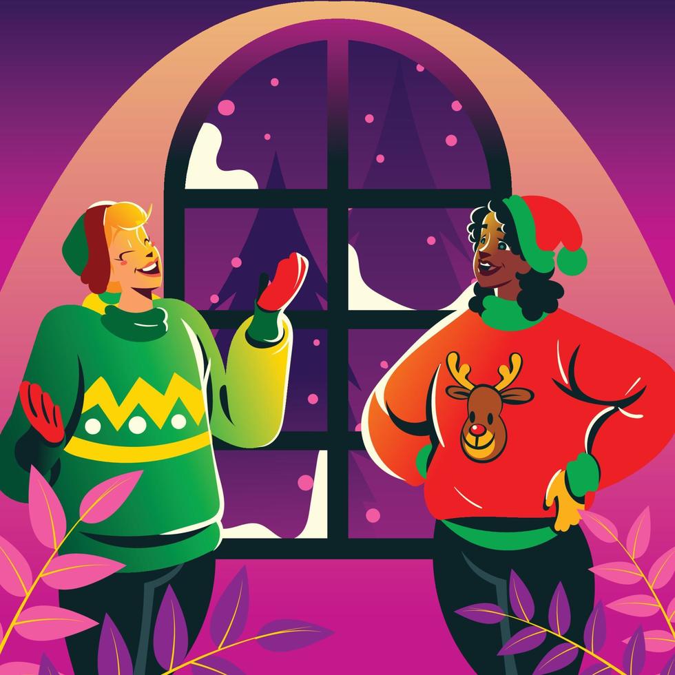 Wearing Ugly Sweater With Best Friend vector