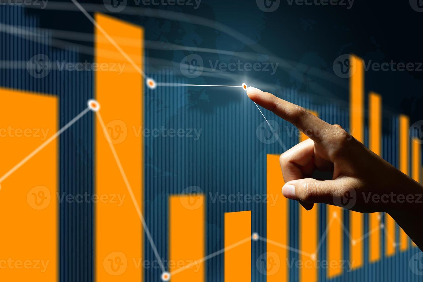 Businessman analysing stock market financial data on board. photo