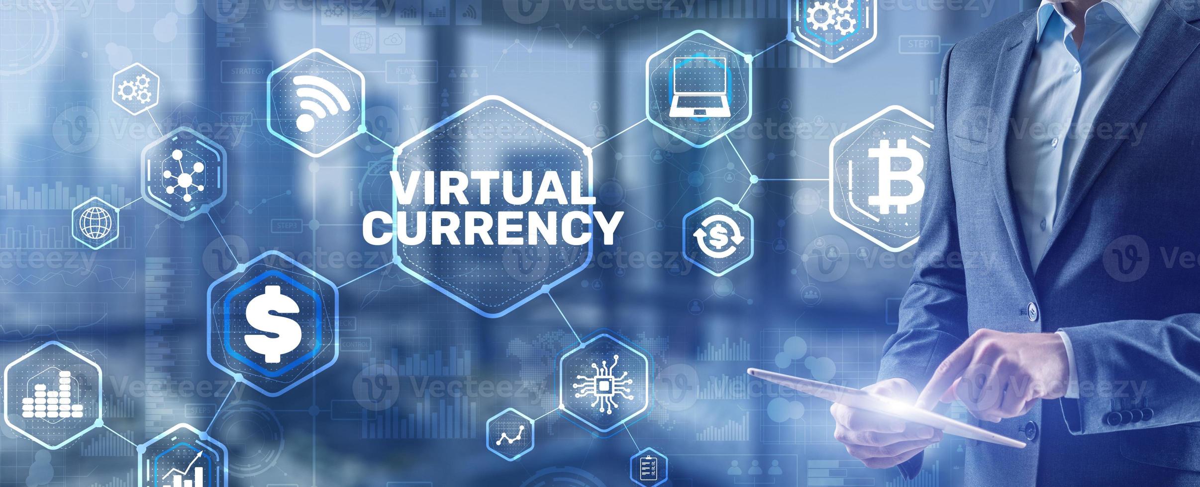 Currency symbols on a virtual screen. Virtual Currency Exchange Investment concept 2021 photo