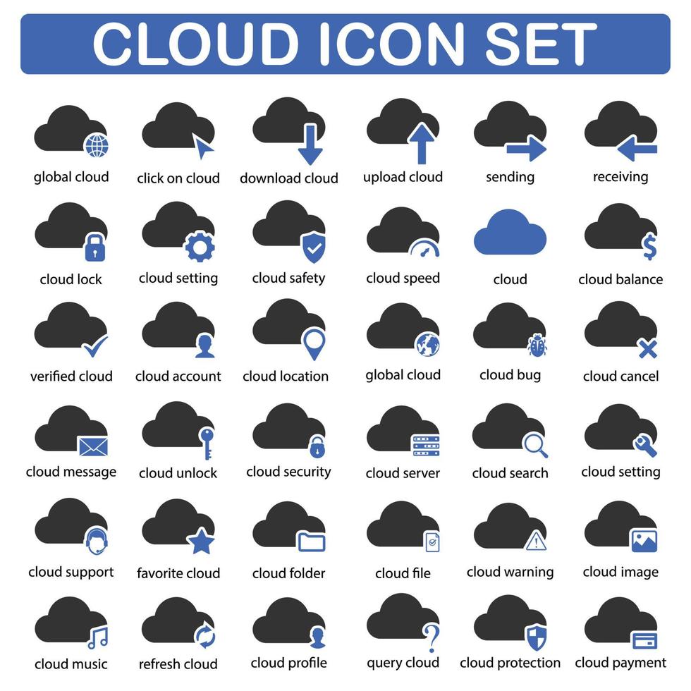 Cloud icon set concept design black series vector