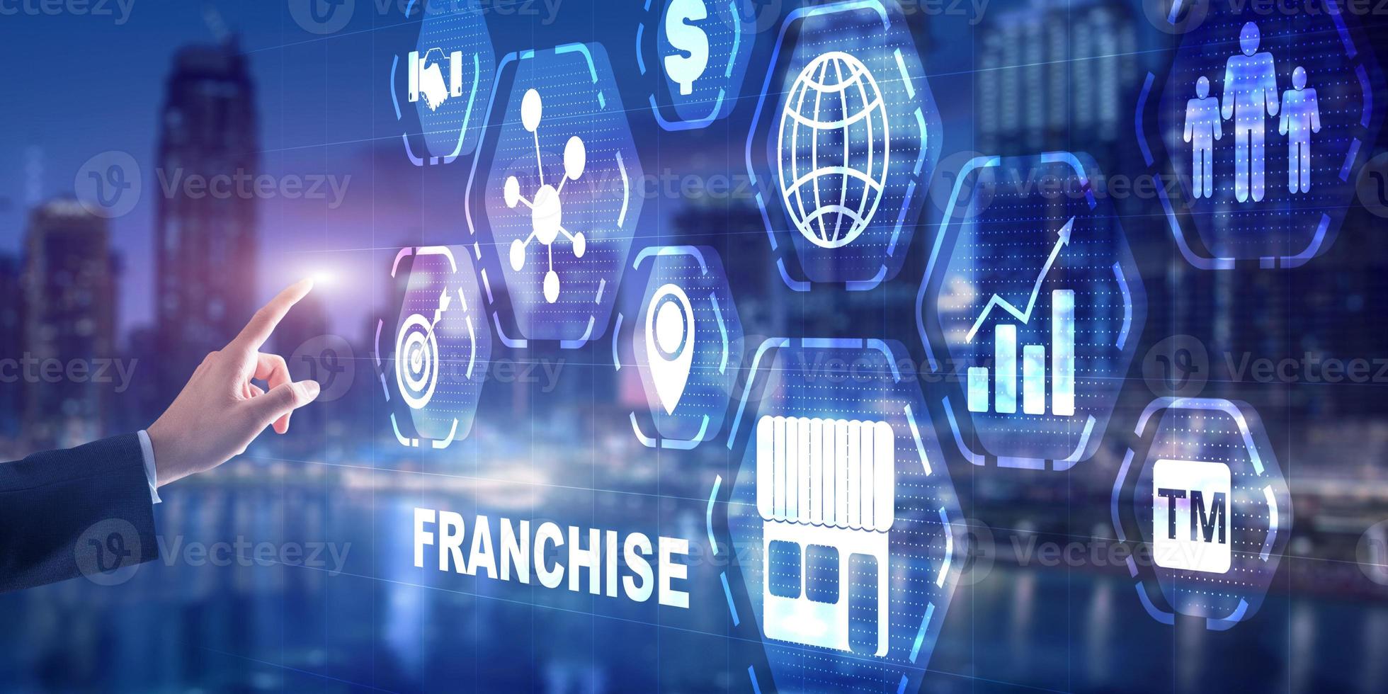Business concept 2021 Franchise. Businessman is selecting Franchising photo