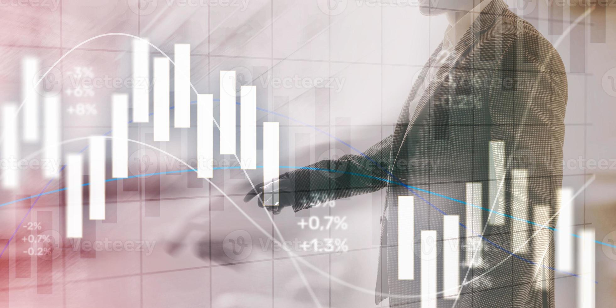 Financial Investment Concept. Stock market trading graph and candlestick chart. photo