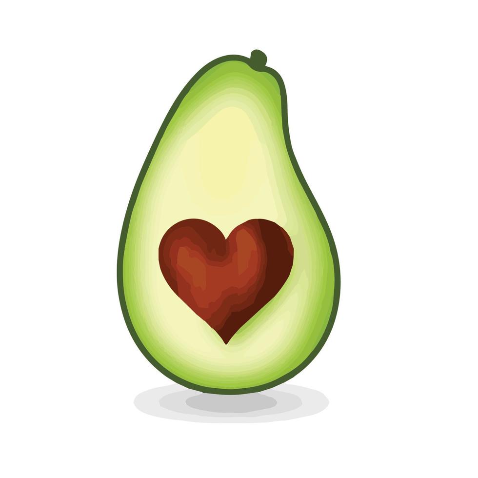 aguacate feliz lindo divertido. icono de ilustración de personaje de dibujos animados plano de vector. aislado sobre fondo blanco. fruta de aguacate con semilla de corazón en el interior vector