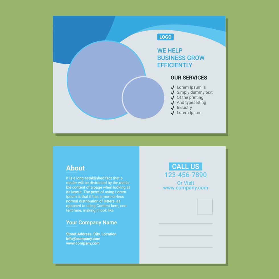 plantilla de postal de negocios corporativos de color azul de agencia de marketing vector