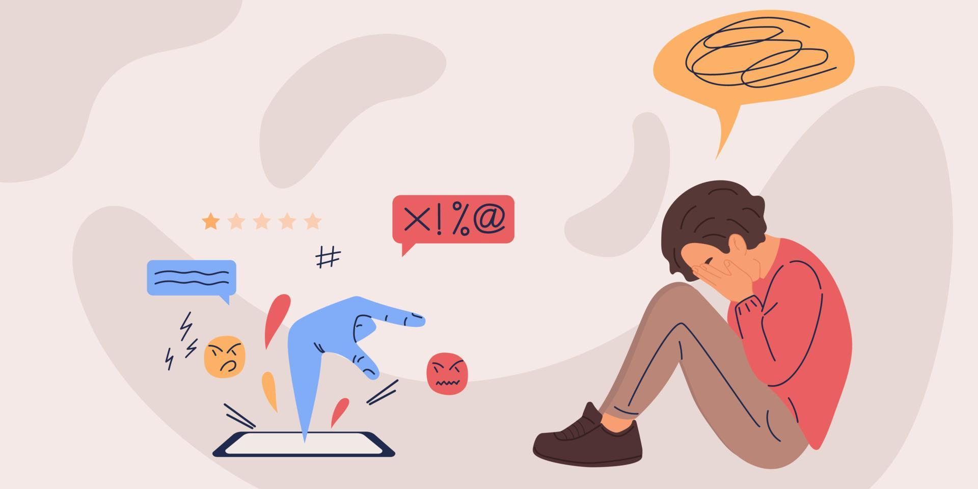 Victim of mass media, cyber-bullying, online violence vector
