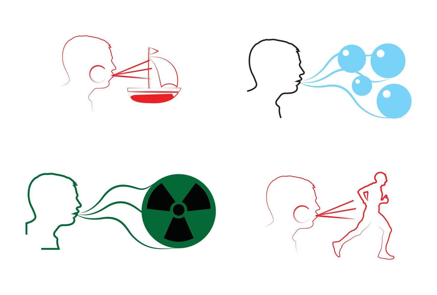 blowing wind head icons on white vector