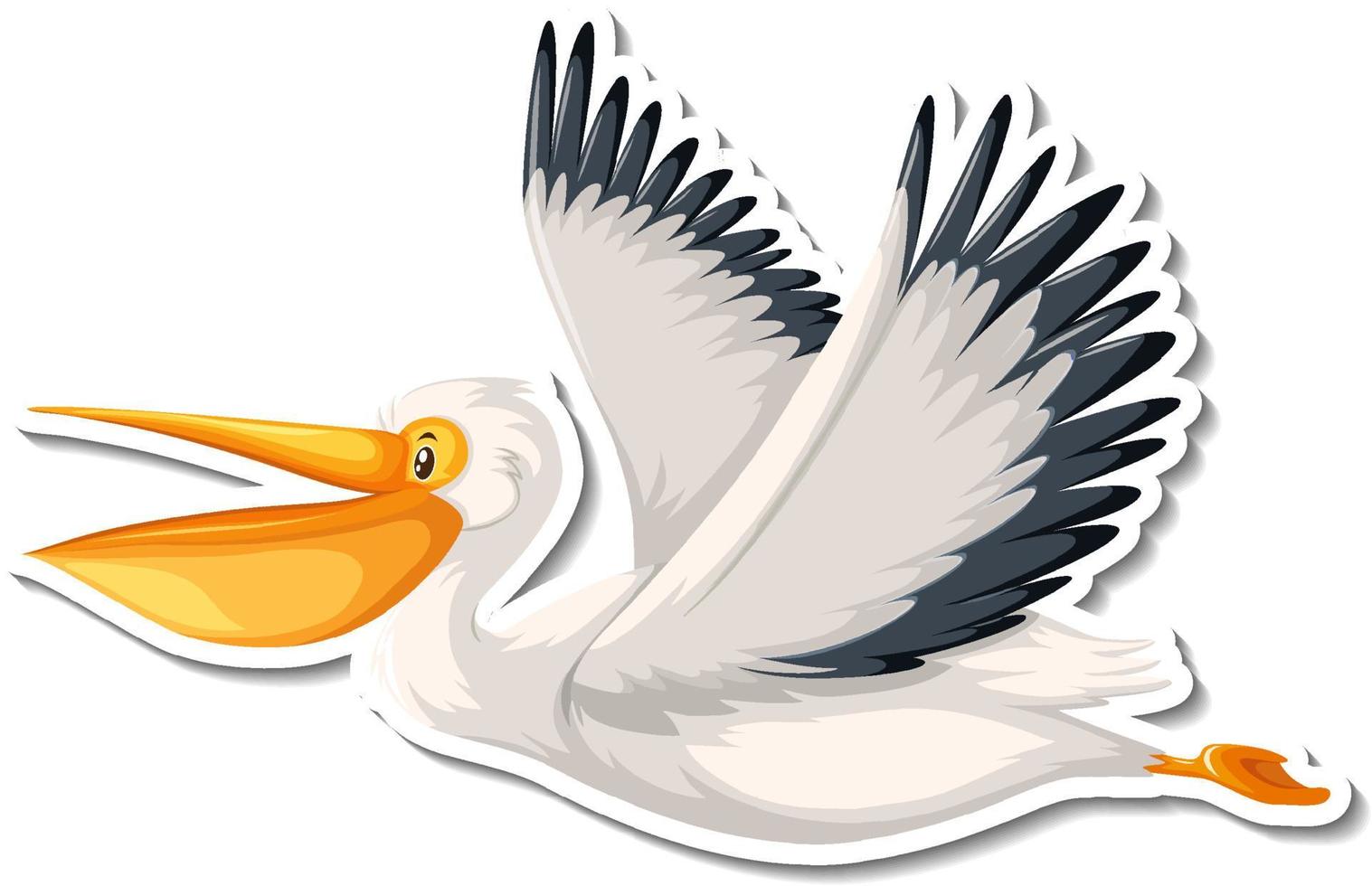 Pelican bird flying cartoon sticker vector