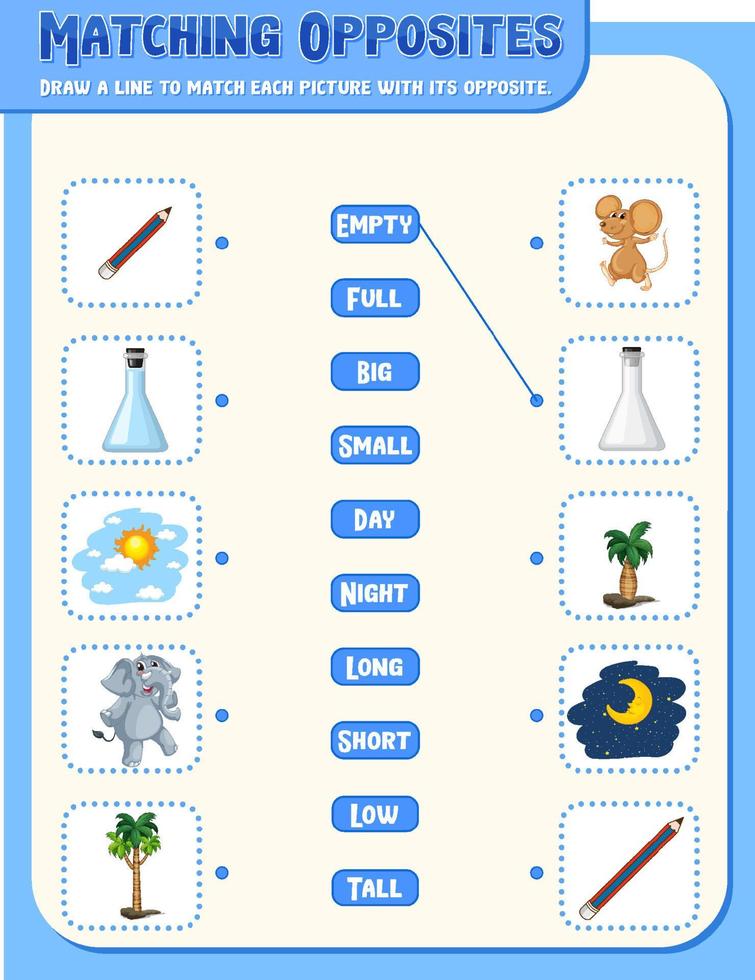 Matching words to pictures worksheet template vector