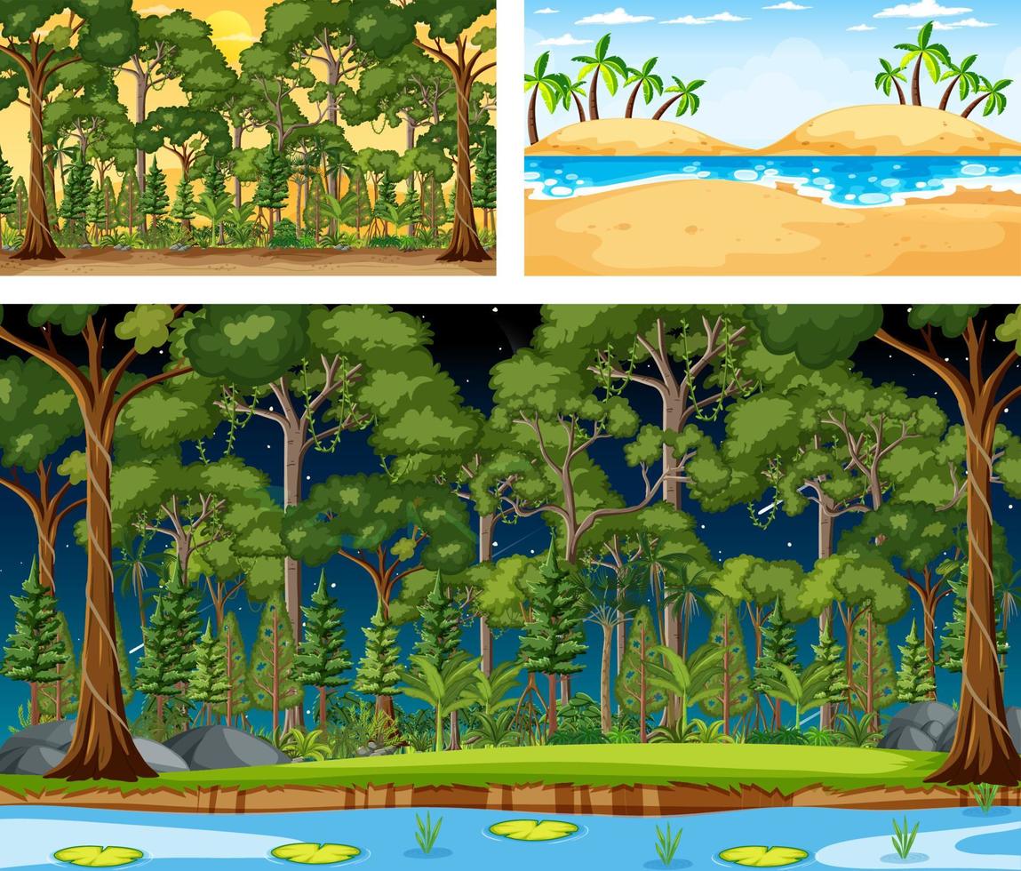 Set of different nature landscape scenes vector